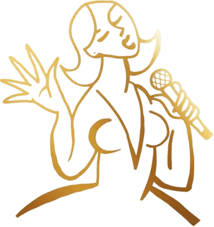 Stylized illustration of a singer with microphone.